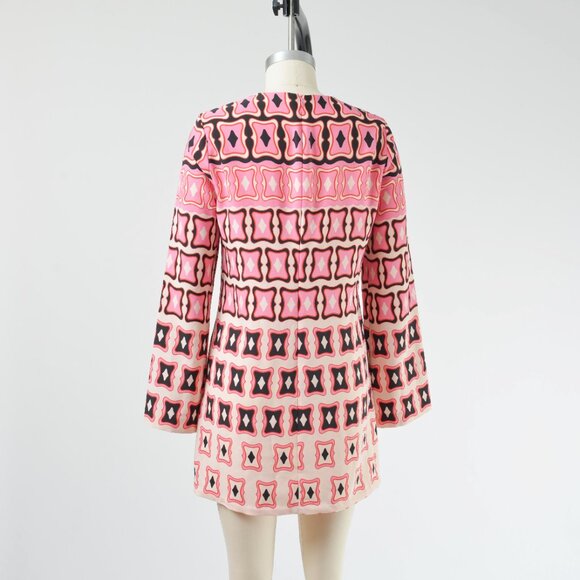 Zara Retro Mod Geometric Printed Mini Dress Long Sleeve Small - Picture 5 of 7